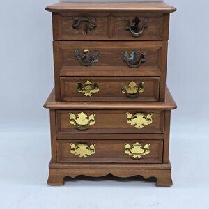 Beteson’s Originals Japan Wooden Jewelry Box Chest Blue Velvet Lined 5 Drawer